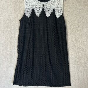 Adore Black And White XL Lace Mesh Crochet Chunky Knit Shift Tank Dress Cocktail